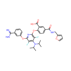 CC(C)N(c1c(F)c(Oc2cccc(C(=N)N)c2)nc(Oc2ccc(C(=O)NCc3ccco3)cc2C(=O)O)c1F)C(C)C ZINC000028569853