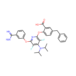 CC(C)N(c1c(F)c(Oc2cccc(C(=N)N)c2)nc(Oc2ccc(Cc3ccccc3)cc2C(=O)O)c1F)C(C)C ZINC000028570290