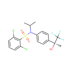 CC(C)N(c1ccc([C@](C)(O)C(F)(F)F)cc1)S(=O)(=O)c1c(Cl)cccc1Cl ZINC000034891868