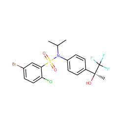 CC(C)N(c1ccc([C@](C)(O)C(F)(F)F)cc1)S(=O)(=O)c1cc(Br)ccc1Cl ZINC000034891809