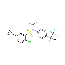 CC(C)N(c1ccc([C@](C)(O)C(F)(F)F)cc1)S(=O)(=O)c1cc(C2CC2)ccc1Cl ZINC000084711935