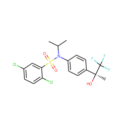 CC(C)N(c1ccc([C@](C)(O)C(F)(F)F)cc1)S(=O)(=O)c1cc(Cl)ccc1Cl ZINC000034891870