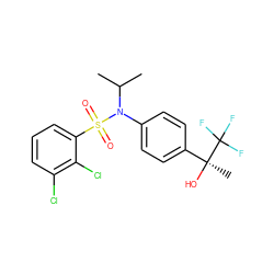 CC(C)N(c1ccc([C@](C)(O)C(F)(F)F)cc1)S(=O)(=O)c1cccc(Cl)c1Cl ZINC000034891819