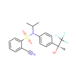 CC(C)N(c1ccc([C@](C)(O)C(F)(F)F)cc1)S(=O)(=O)c1ccccc1C#N ZINC000084706975