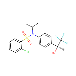 CC(C)N(c1ccc([C@](C)(O)C(F)(F)F)cc1)S(=O)(=O)c1ccccc1Cl ZINC000034891864