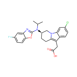 CC(C)N(c1nc2cc(F)ccc2o1)[C@@H]1CCc2c(CC(=O)O)c3ccc(Cl)cc3n2C1 ZINC000203539255