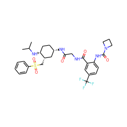 CC(C)N[C@@H]1CC[C@H](NC(=O)CNC(=O)c2cc(C(F)(F)F)ccc2NC(=O)N2CCC2)C[C@@H]1CS(=O)(=O)c1ccccc1 ZINC000082140104