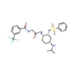 CC(C)N[C@@H]1CC[C@H](NC(=O)CNC(=O)c2cccc(C(F)(F)F)c2)[C@H](CS(=O)(=O)c2ccccc2)C1 ZINC000073198895