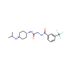 CC(C)N[C@H]1CC[C@H](NC(=O)CNC(=O)c2cccc(C(F)(F)F)c2)CC1 ZINC000165439133