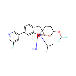 CC(C)N1C(=O)[C@]2(N=C1N)c1cc(-c3cncc(F)c3)ccc1CC21CCC(OC(F)F)CC1 ZINC000201263970