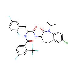 CC(C)N1C(=O)[C@H](NC(=O)[C@@H](Cc2cc(F)ccc2F)NC(=O)c2ccc(F)cc2C(F)(F)F)CCc2cc(Cl)ccc21 ZINC000028958153