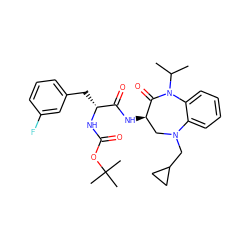 CC(C)N1C(=O)[C@H](NC(=O)[C@@H](Cc2cccc(F)c2)NC(=O)OC(C)(C)C)CN(CC2CC2)c2ccccc21 ZINC000029040506
