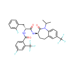 CC(C)N1C(=O)[C@H](NC(=O)[C@@H](Cc2ccccc2F)NC(=O)c2ccc(F)cc2C(F)(F)F)CCc2cc(C(F)(F)F)ccc21 ZINC000096927102