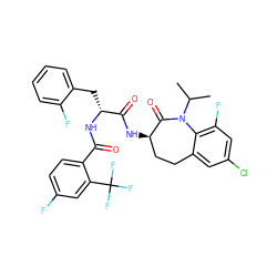 CC(C)N1C(=O)[C@H](NC(=O)[C@@H](Cc2ccccc2F)NC(=O)c2ccc(F)cc2C(F)(F)F)CCc2cc(Cl)cc(F)c21 ZINC000096927106