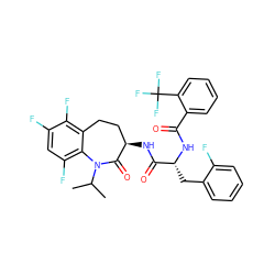 CC(C)N1C(=O)[C@H](NC(=O)[C@@H](Cc2ccccc2F)NC(=O)c2ccccc2C(F)(F)F)CCc2c(F)c(F)cc(F)c21 ZINC000096927112