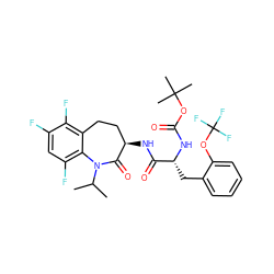 CC(C)N1C(=O)[C@H](NC(=O)[C@@H](Cc2ccccc2OC(F)(F)F)NC(=O)OC(C)(C)C)CCc2c(F)c(F)cc(F)c21 ZINC000096923651
