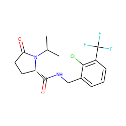 CC(C)N1C(=O)CC[C@H]1C(=O)NCc1cccc(C(F)(F)F)c1Cl ZINC000095565488