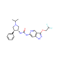 CC(C)N1C[C@H](c2ccccc2)[C@@H](NC(=O)Nc2cc3[nH]nc(OCC(F)F)c3cn2)C1 ZINC000209339424