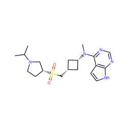 CC(C)N1CC[C@@H](S(=O)(=O)C[C@H]2C[C@@H](N(C)c3ncnc4[nH]ccc34)C2)C1 ZINC000261153794