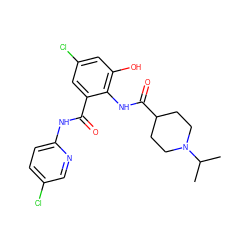 CC(C)N1CCC(C(=O)Nc2c(O)cc(Cl)cc2C(=O)Nc2ccc(Cl)cn2)CC1 ZINC000000594981