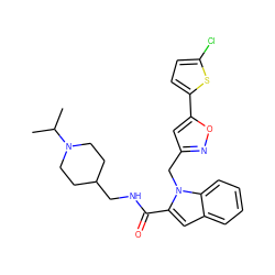 CC(C)N1CCC(CNC(=O)c2cc3ccccc3n2Cc2cc(-c3ccc(Cl)s3)on2)CC1 ZINC000014959650