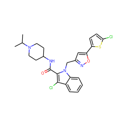 CC(C)N1CCC(NC(=O)c2c(Cl)c3ccccc3n2Cc2cc(-c3ccc(Cl)s3)on2)CC1 ZINC000013646540