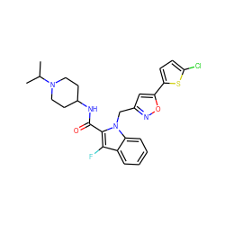 CC(C)N1CCC(NC(=O)c2c(F)c3ccccc3n2Cc2cc(-c3ccc(Cl)s3)on2)CC1 ZINC000013646537