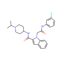 CC(C)N1CCC(NC(=O)c2cc3ccccc3n2CC(=O)Nc2cccc(Cl)c2)CC1 ZINC000014959794