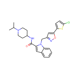 CC(C)N1CCC(NC(=O)c2cc3ccccc3n2Cc2cc(-c3ccc(Cl)s3)on2)CC1 ZINC000013646511