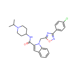 CC(C)N1CCC(NC(=O)c2cc3ccccc3n2Cc2nc(-c3ccc(Cl)cc3)no2)CC1 ZINC000014959770