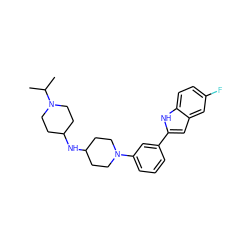 CC(C)N1CCC(NC2CCN(c3cccc(-c4cc5cc(F)ccc5[nH]4)c3)CC2)CC1 ZINC000618009565