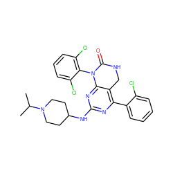 CC(C)N1CCC(Nc2nc(-c3ccccc3Cl)c3c(n2)N(c2c(Cl)cccc2Cl)C(=O)NC3)CC1 ZINC000014962998