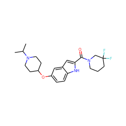 CC(C)N1CCC(Oc2ccc3[nH]c(C(=O)N4CCCC(F)(F)C4)cc3c2)CC1 ZINC000040972962