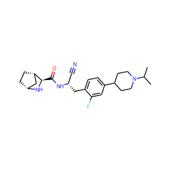 CC(C)N1CCC(c2ccc(C[C@@H](C#N)NC(=O)[C@H]3N[C@@H]4CC[C@H]3C4)c(F)c2)CC1 ZINC000219302914