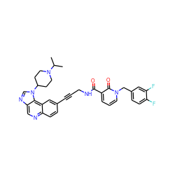 CC(C)N1CCC(n2cnc3cnc4ccc(C#CCNC(=O)c5cccn(Cc6ccc(F)c(F)c6)c5=O)cc4c32)CC1 ZINC000169710249