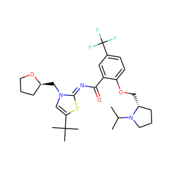 CC(C)N1CCC[C@H]1COc1ccc(C(F)(F)F)cc1C(=O)/N=c1\sc(C(C)(C)C)cn1C[C@H]1CCCO1 ZINC000140192895