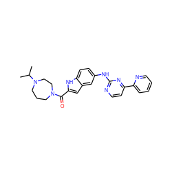 CC(C)N1CCCN(C(=O)c2cc3cc(Nc4nccc(-c5ccccn5)n4)ccc3[nH]2)CC1 ZINC000144222908