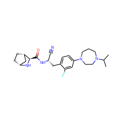 CC(C)N1CCCN(c2ccc(C[C@@H](C#N)NC(=O)[C@H]3N[C@@H]4CC[C@H]3C4)c(F)c2)CC1 ZINC000219301305