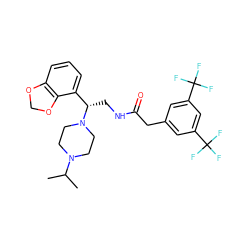 CC(C)N1CCN([C@@H](CNC(=O)Cc2cc(C(F)(F)F)cc(C(F)(F)F)c2)c2cccc3c2OCO3)CC1 ZINC000027518149