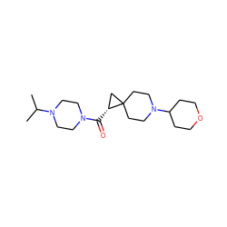 CC(C)N1CCN(C(=O)[C@@H]2CC23CCN(C2CCOCC2)CC3)CC1 ZINC000043204122