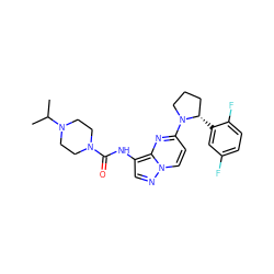 CC(C)N1CCN(C(=O)Nc2cnn3ccc(N4CCC[C@@H]4c4cc(F)ccc4F)nc23)CC1 ZINC000118403169