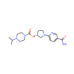 CC(C)N1CCN(C(=O)O[C@@H]2CCN(c3ccc(C(N)=O)cn3)C2)CC1 ZINC000218463012