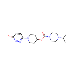 CC(C)N1CCN(C(=O)OC2CCN(c3ccc(=O)[nH]n3)CC2)CC1 ZINC000206786287