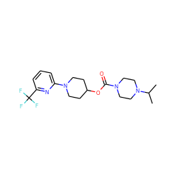 CC(C)N1CCN(C(=O)OC2CCN(c3cccc(C(F)(F)F)n3)CC2)CC1 ZINC000207212508