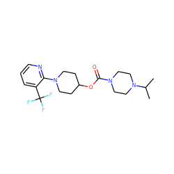 CC(C)N1CCN(C(=O)OC2CCN(c3ncccc3C(F)(F)F)CC2)CC1 ZINC000141710364