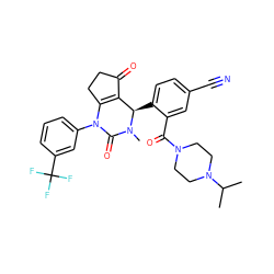 CC(C)N1CCN(C(=O)c2cc(C#N)ccc2[C@@H]2C3=C(CCC3=O)N(c3cccc(C(F)(F)F)c3)C(=O)N2C)CC1 ZINC001772654646