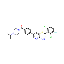 CC(C)N1CCN(C(=O)c2ccc(-c3cnc(N)c(S[C@@H](C)c4c(Cl)ccc(F)c4Cl)c3)cc2)CC1 ZINC000096285933