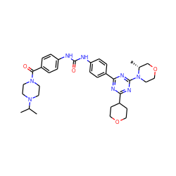 CC(C)N1CCN(C(=O)c2ccc(NC(=O)Nc3ccc(-c4nc(C5CCOCC5)nc(N5CCOC[C@H]5C)n4)cc3)cc2)CC1 ZINC000049781243