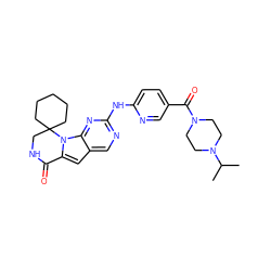 CC(C)N1CCN(C(=O)c2ccc(Nc3ncc4cc5n(c4n3)C3(CCCCC3)CNC5=O)nc2)CC1 ZINC000221336948