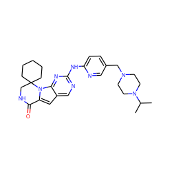 CC(C)N1CCN(Cc2ccc(Nc3ncc4cc5n(c4n3)C3(CCCCC3)CNC5=O)nc2)CC1 ZINC000221318888